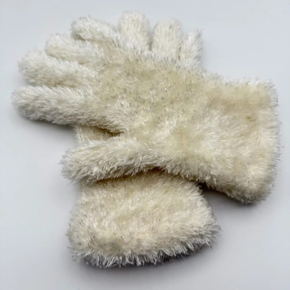 Women’s Plush Faux Fur Gloves Cream‎ Ivory Cozy Winter Cold Weather